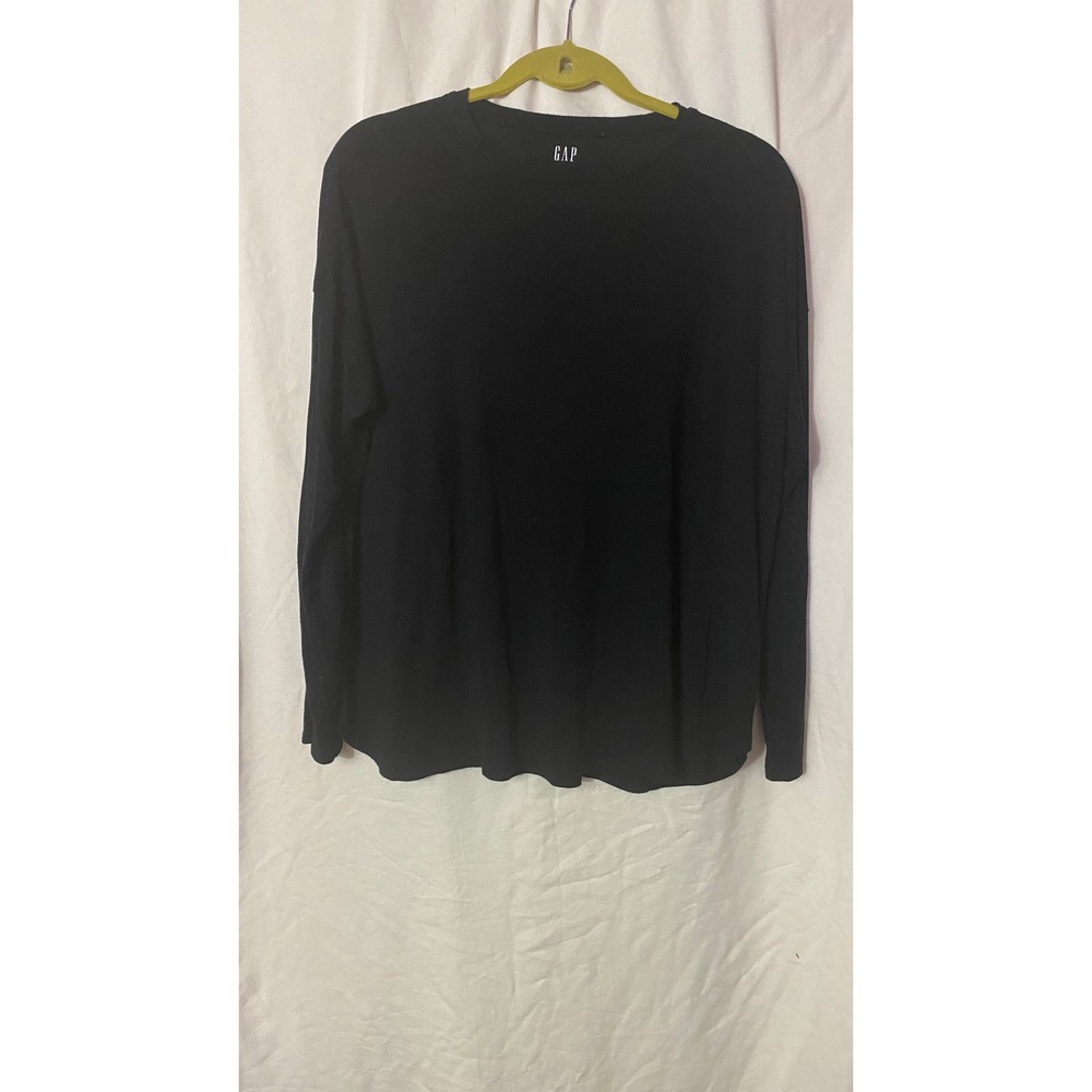 Gap Womens Long Sleeve Crew Neck Relaxed Fit Top Black Large